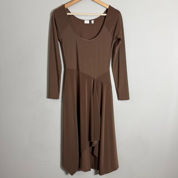 Wilfred Aritzia Nuage Asymmetrical Midi Dress Women's Small Brown Flowy Neutral - Picture 7 of 16